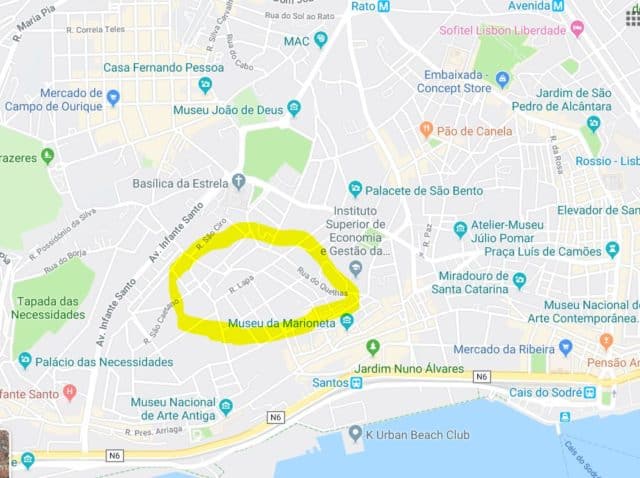 Carte localisation quartier Lapa Lisbonne
