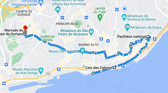 Itinéraire matin Lisbonne